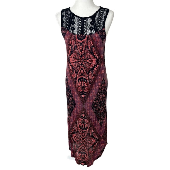 Lucky Brand Dresses & Skirts - Lucky Brand Crochet Bohemian Printed Sleeveless Midi Summer Dress Women’s XS